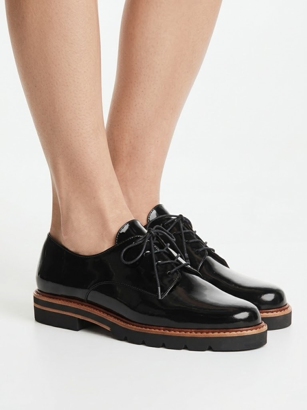 Stuart Weitzman Black Metro Leather Chunky Lug Sole Oxford Shoes 5.5 M EUC
